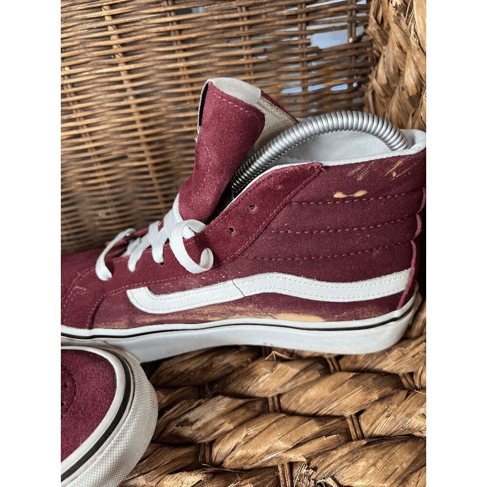 VANS Sk8-Hi Women's Burgundy White Suede Skateboarding Sneakers Shoes Size 8 - Picture 8 of 8